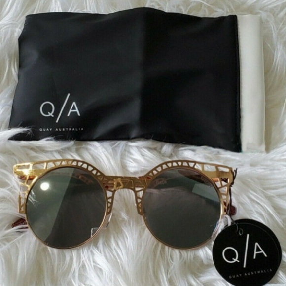 Quay Australia Open Work Sunglasses Gold Frame Green Lens 100% UV Protection NWT - Picture 5 of 13